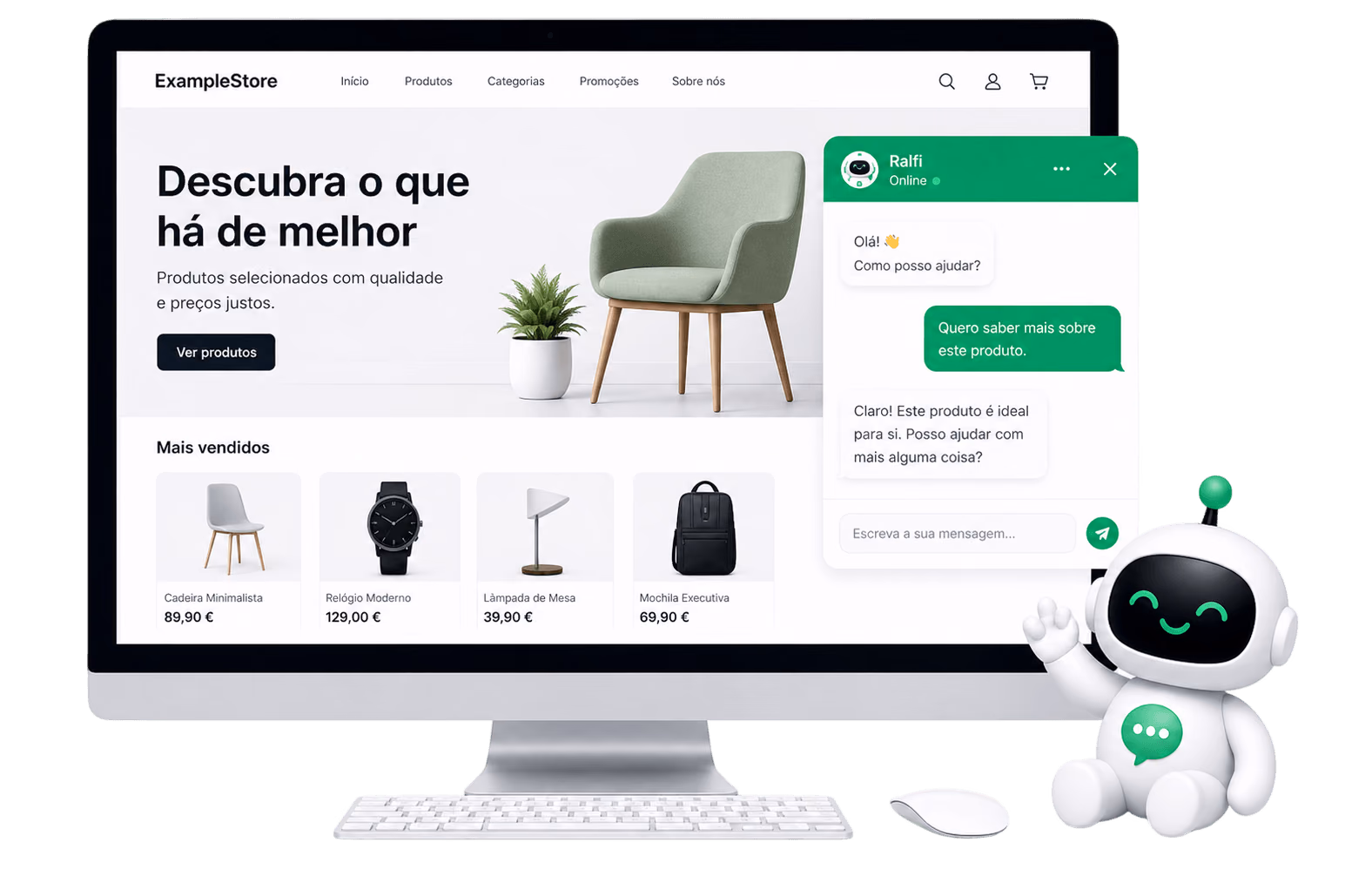 Online store with Ralfi answering a customer